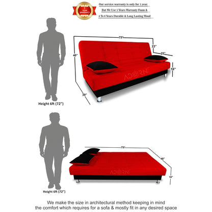 Adorn India Alyssum 3 Seater Sofa Cum bed (Red & Black)