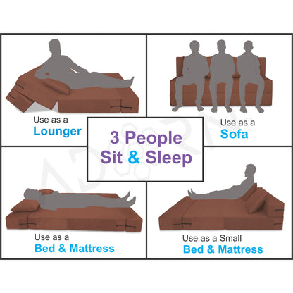 Adorn India Easy Three Seater Sofa Cum Bed Alyn 5'x 6' (Brown) (1 Year Warranty)
