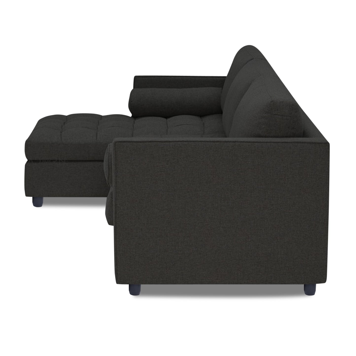 Adorn India Alexander L Shape 7 Seater Sofa Set with Ottoman Puffy LHS (Black) (3 Year Warranty)