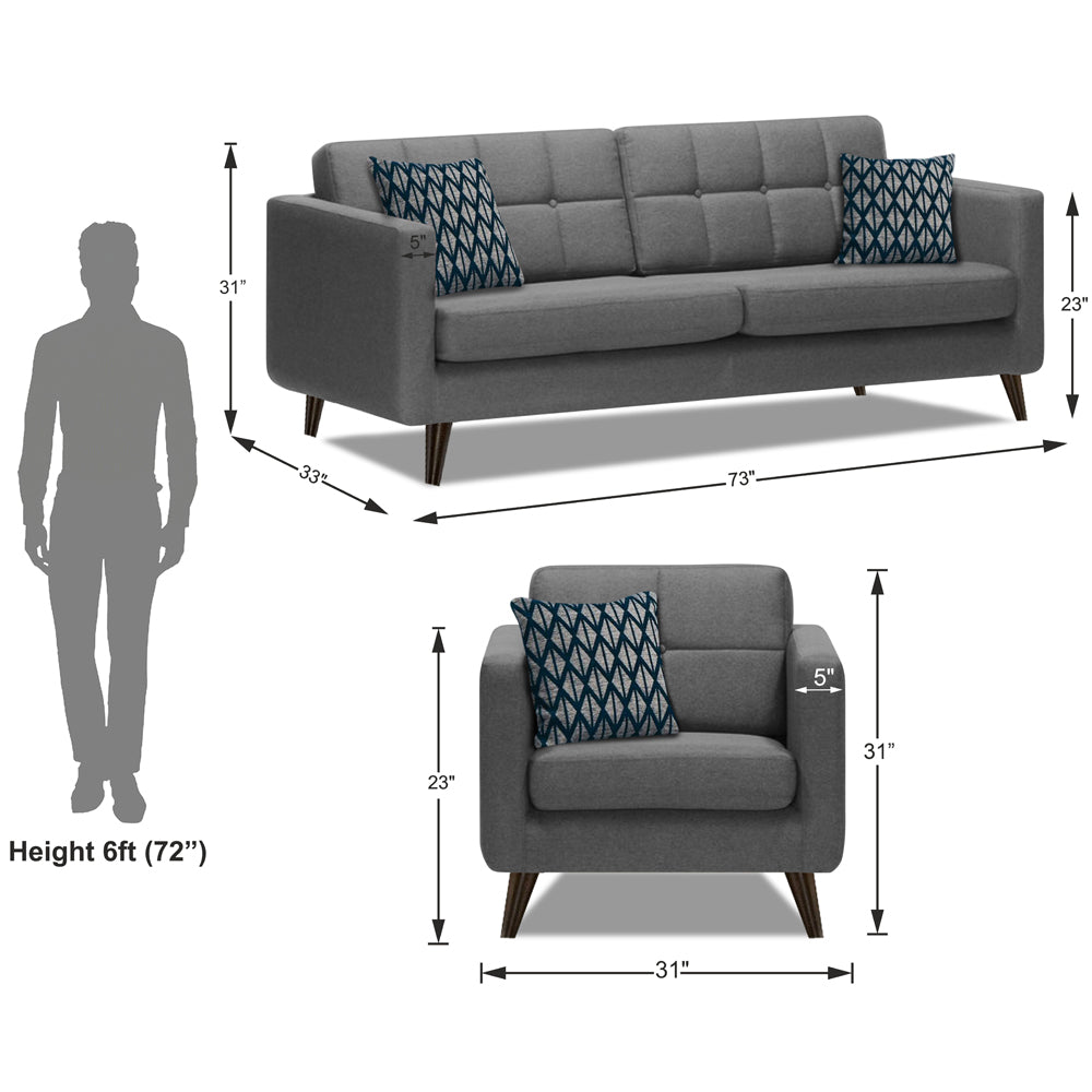 Adorn India Chilly 5 Seater 3-1-1 Fabric Sofa Set (Grey) (3 Year Warranty)