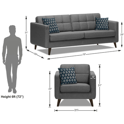 Adorn India Chilly 5 Seater 3-1-1 Fabric Sofa Set (Grey) (3 Year Warranty)