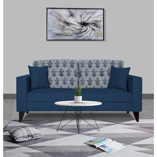 Adorn India Parker Leaf 3 Seater Sofa (Blue) Martin Plus (3 Year Warranty)