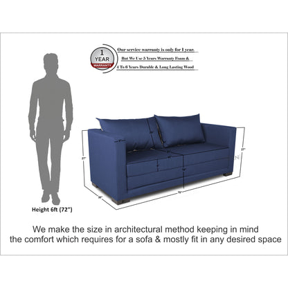 Adorn India Straight line 3 Seater Sofa Cum Bed (Blue), Wood, Foam