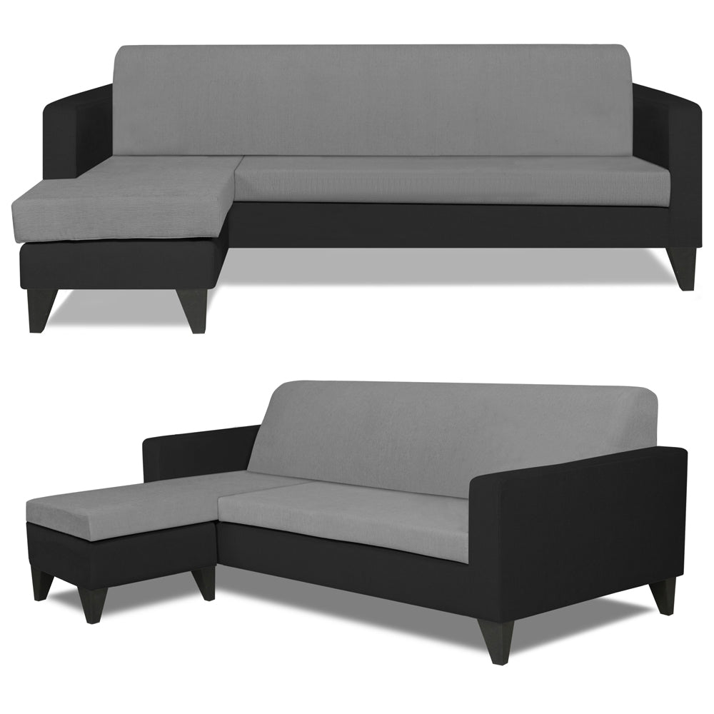 Adorn India Aladra L Shape Decent 5 Seater Sofa Set LHS (Grey & Black) (3 Year Warranty)