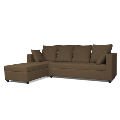 Adorn India Zink Straight line L Shape 6 Seater Sofa Plain Cushion (Left Side Handle)(Camel)