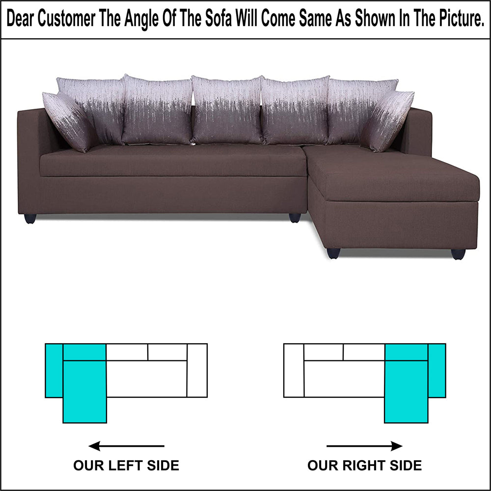 Adorn India Zink Straight line L Shape 6 Seater Sofa Wave Cushion (Brown)