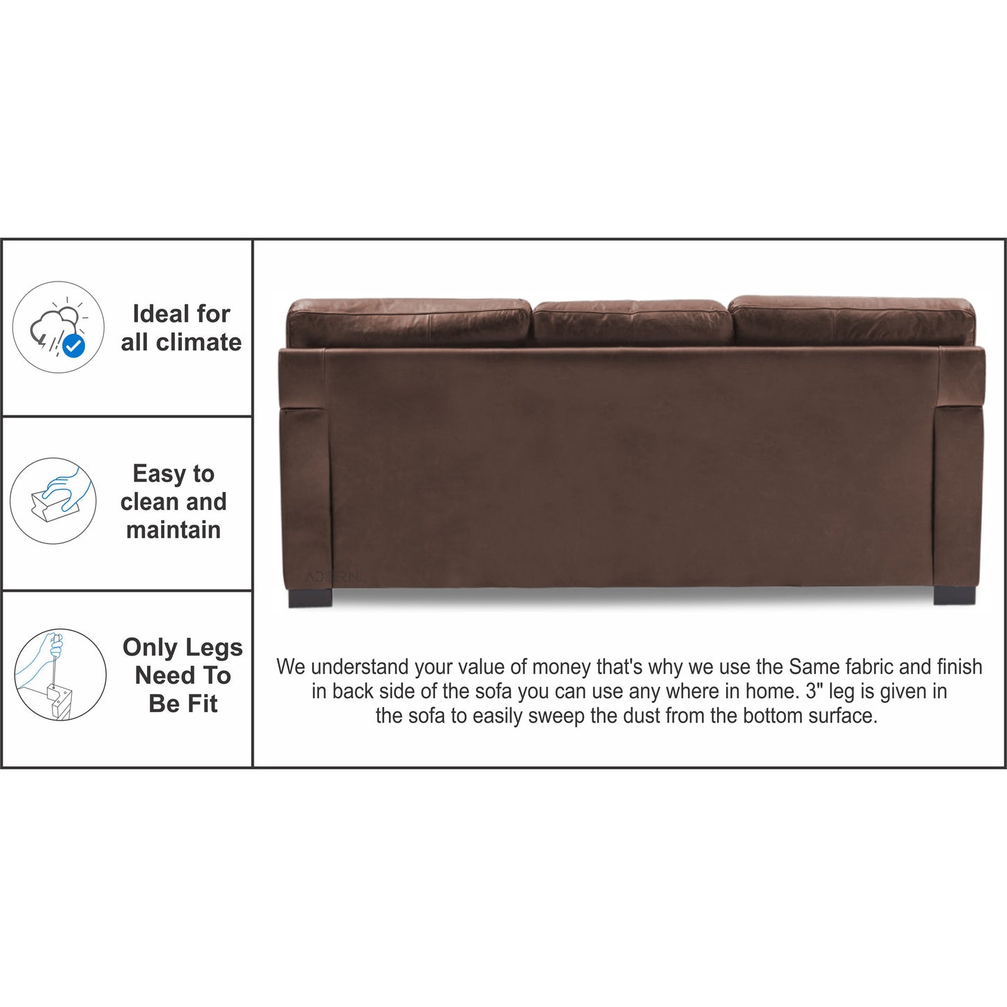Adorn India Exclusive Rosina Leatherette Three Seater Sofa (Light Brown)