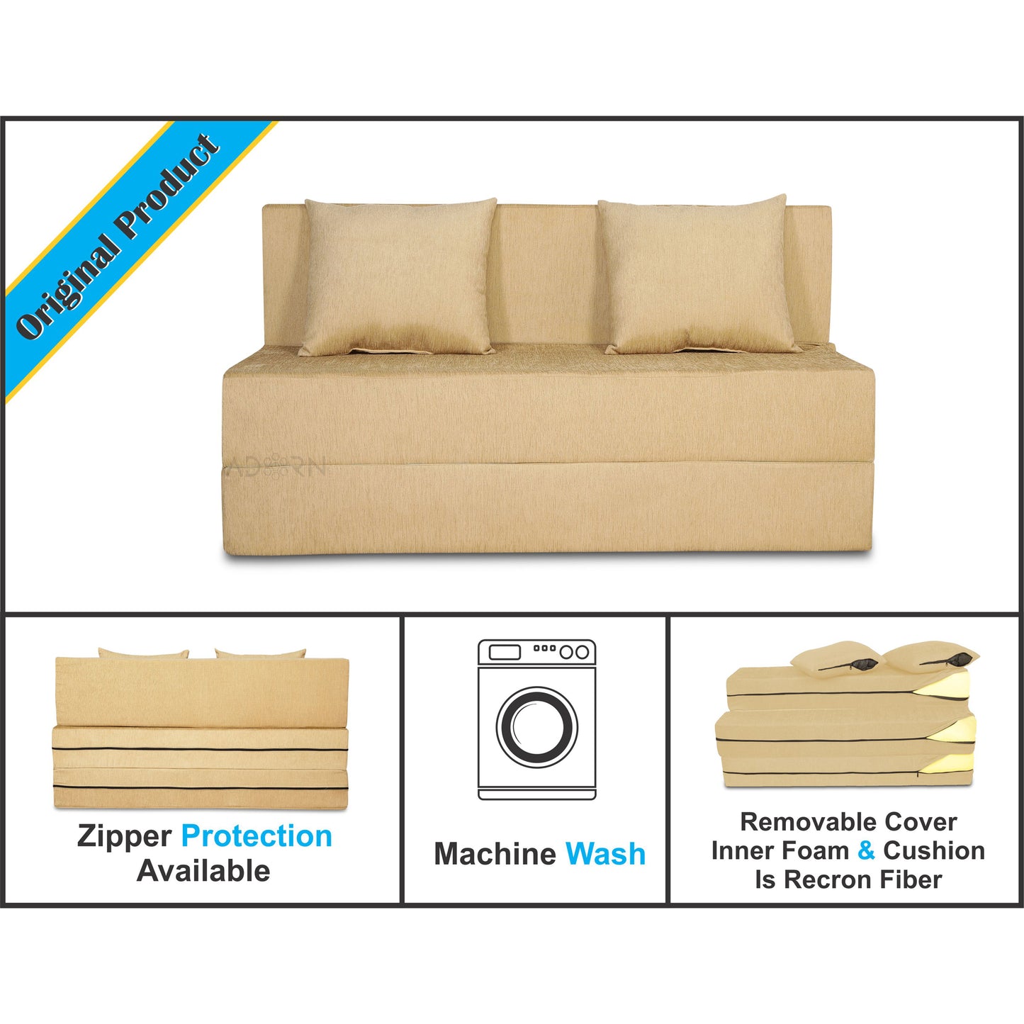 Adorn India Easy 2 Seater Sofa Cum Bed Alyn 4'x 6' (Beige) (1 Year Warranty)