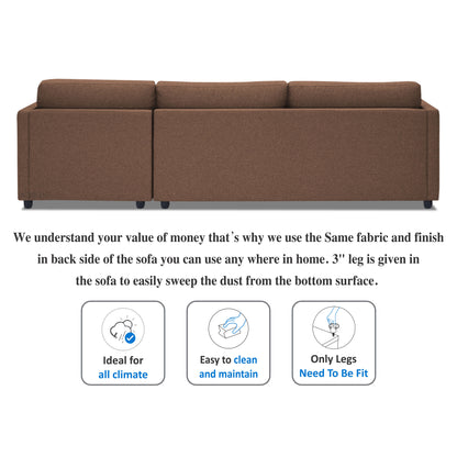 Adorn India Alexander L Shape 7 Seater Sofa Set with Ottoman Puffy RHS (Camel) (3 Year Warranty)