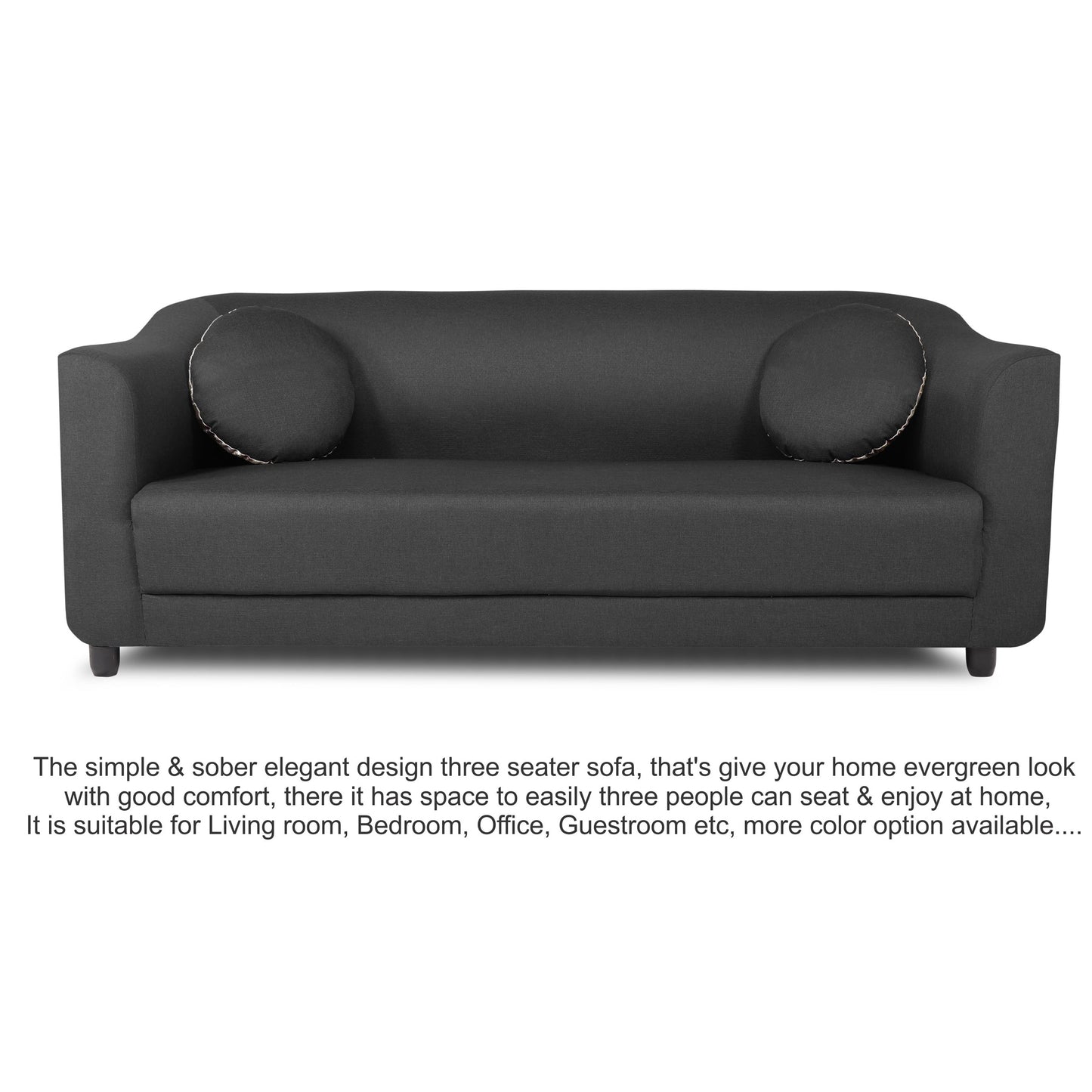 Adorn India Brisco 3 Seater Sofa (Dark Grey), Wood, Foam
