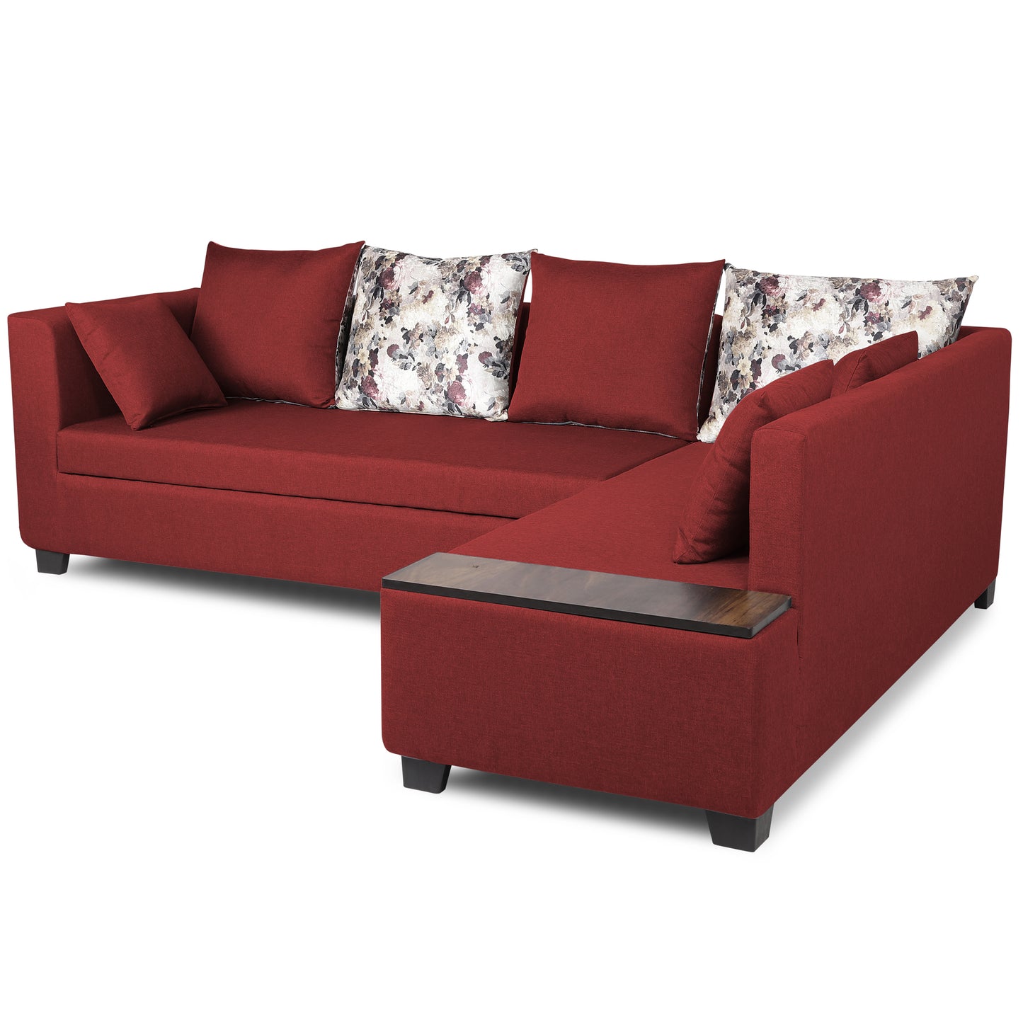 Adorn India Mclain L Shape 6 Seater Sofa (Left Side Handle)(Maroon)