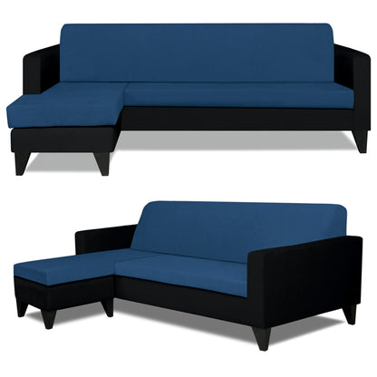 Adorn India Aladra L Shape Decent 5 Seater Sofa Set LHS (Blue & Black) (3 Year Warranty)