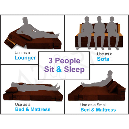 Adorn India Easy 4 Seater Sofa Cum Bed (2 Years Warrenty Quality Foam)-Perfect for Seat & Sleep Washeble Polyster Fabric Cover (Camel & Brown) 6'x6'.Pillows Free (1 Year Warranty)