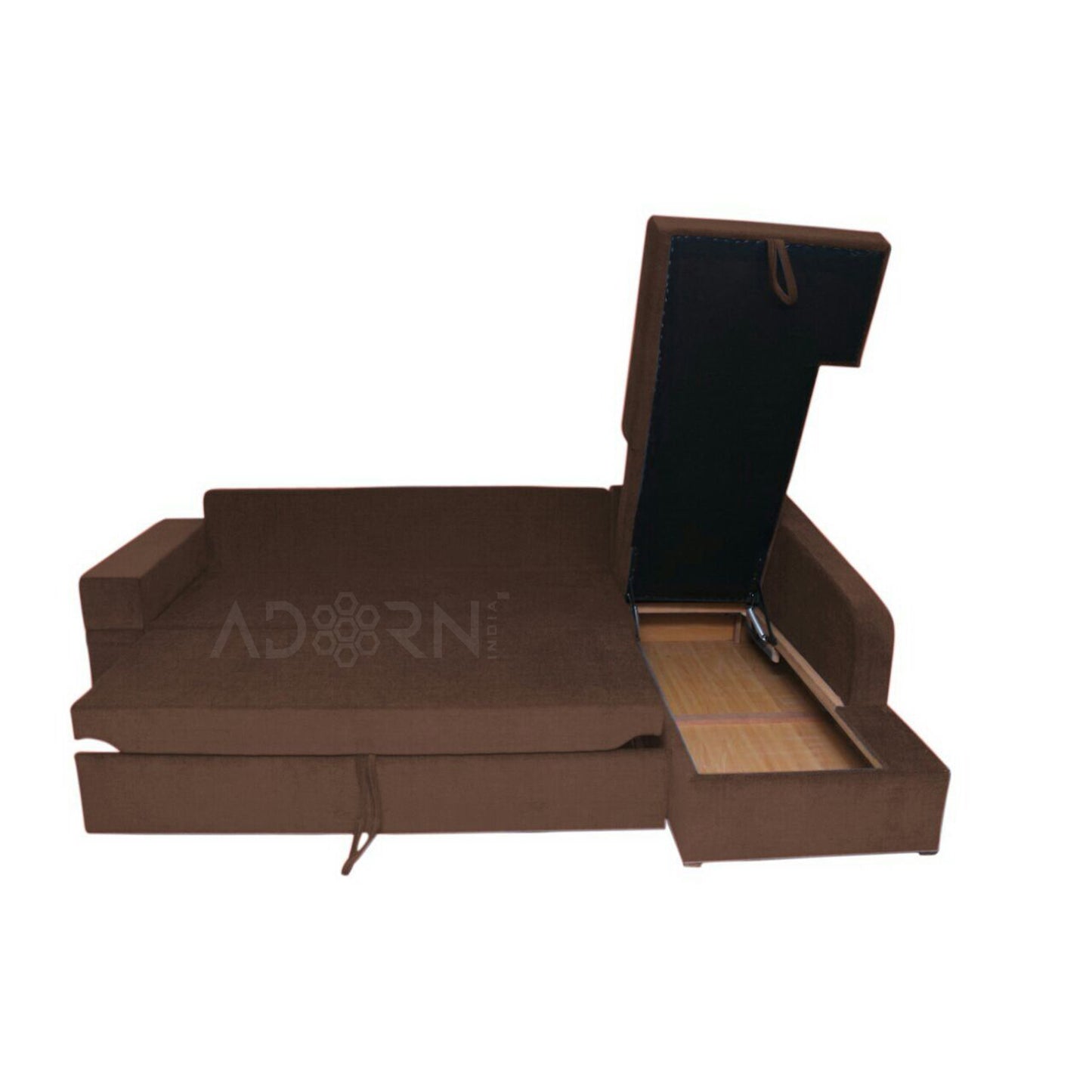 Adorn India Comfort Line L Shape 6 Seater Corner Sofa Cum Bed RHS (Brown)