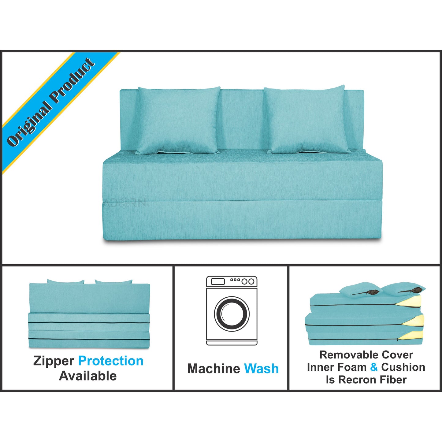 Adorn India Easy Two Seater Sofa Cum Bed Alyn 4'x 6' (Aqua Blue) (1 Year Warranty)