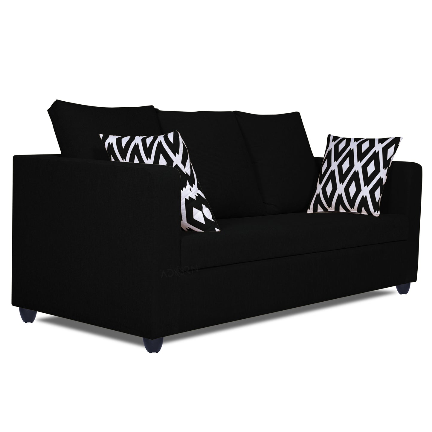 Adorn India Zink Straight Line 3-1-1 5 Seater Sofa Set (Wood & Fabric, Black)