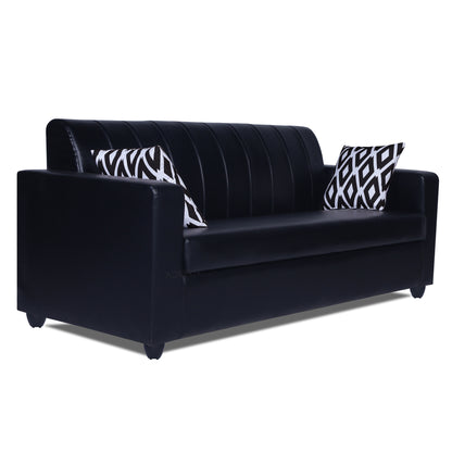 Adorn India Rio Highback Leatherette 3+1+1 5 Seater Sofa Set (Black) (3 Year Warranty)