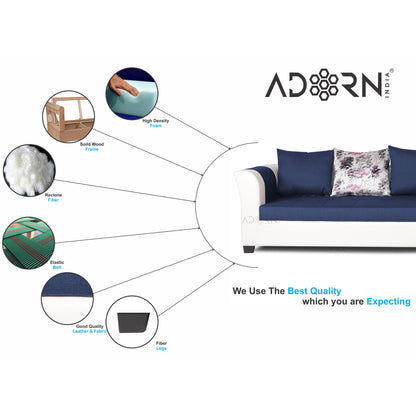 Adorn India Aliana L Shape Leatherette Fabric 6 Seater Sofa (Blue & White)