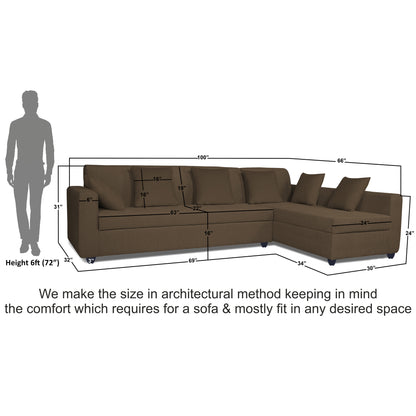 Adorn India Rio Decent L Shape 6 Seater Corner Sofa Set Right Side Handle (Brown) (3 Year Warranty)