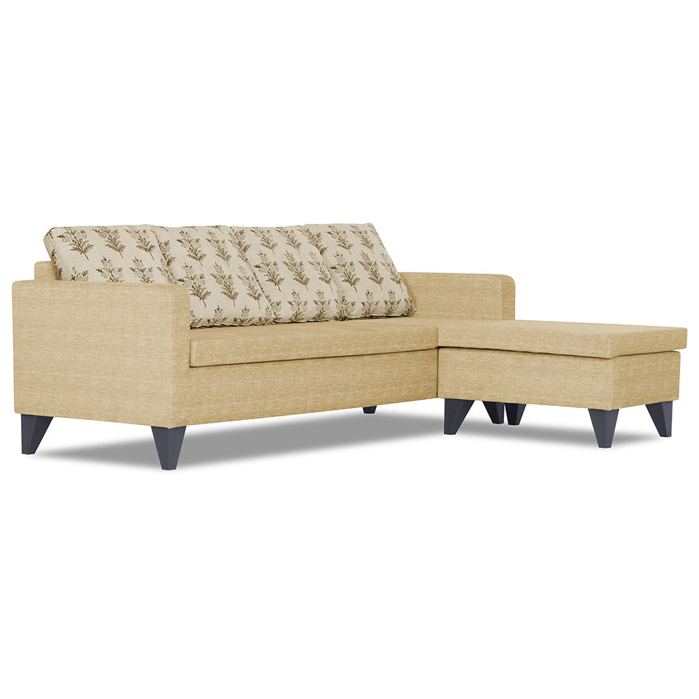 Adorn India Bruce Leaf L Shape 5 Seater Sofa Set RHS (Beige) (3 Year Warranty)