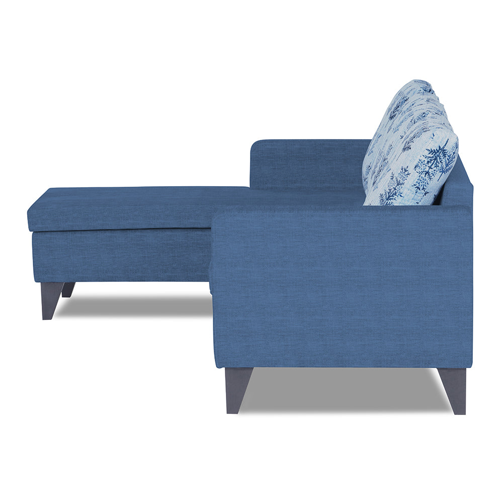 Adorn India Bruce Leaf L Shape 5 Seater Sofa Set LHS (Blue) (3 Year Warranty)