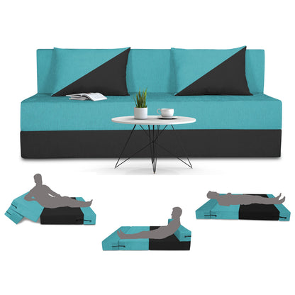 Adorn India Foam Easy Desmond 4 Seater Sofa Cum Bed 6 X 6 (Aqua Blue & Black) (1 Year Warranty)