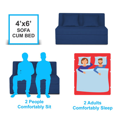 Adorn India Easy Highback Two Seater Sofa Cum Bed Decent 4' x 6' (Blue) (1 Year Warranty)