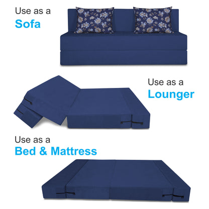 Adorn India Easy Three Seater Sofa Cum Bed Floral '5 x 6' (Blue), Foam