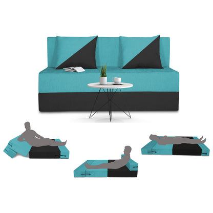 Adorn India Easy Desmond 2 Seater Sofa Cum Bed 4 x 6 (Aqua Blue & Black) (1 Year Warranty)