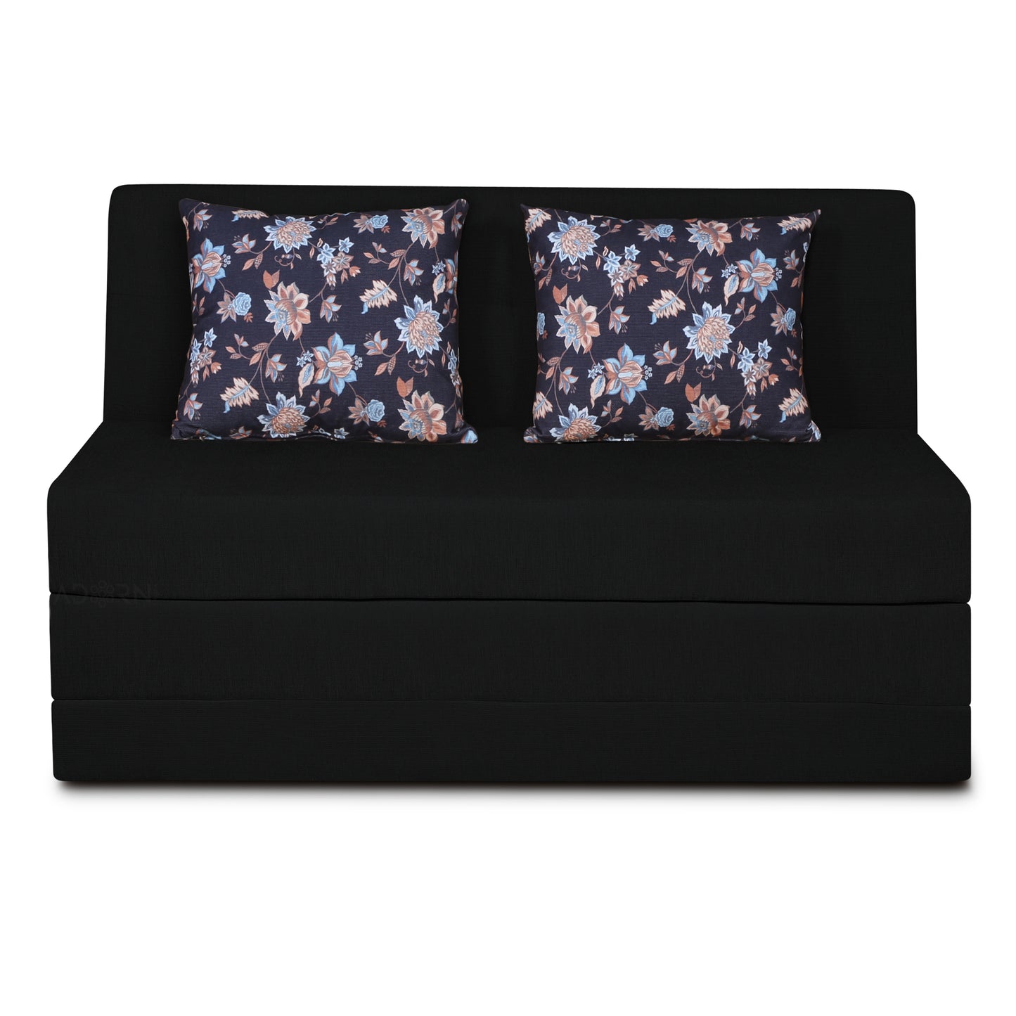 Adorn India Easy Highback Two Seater Sofa Cum Bed Floral 4' x 6' (Black) (1 Year Warranty)