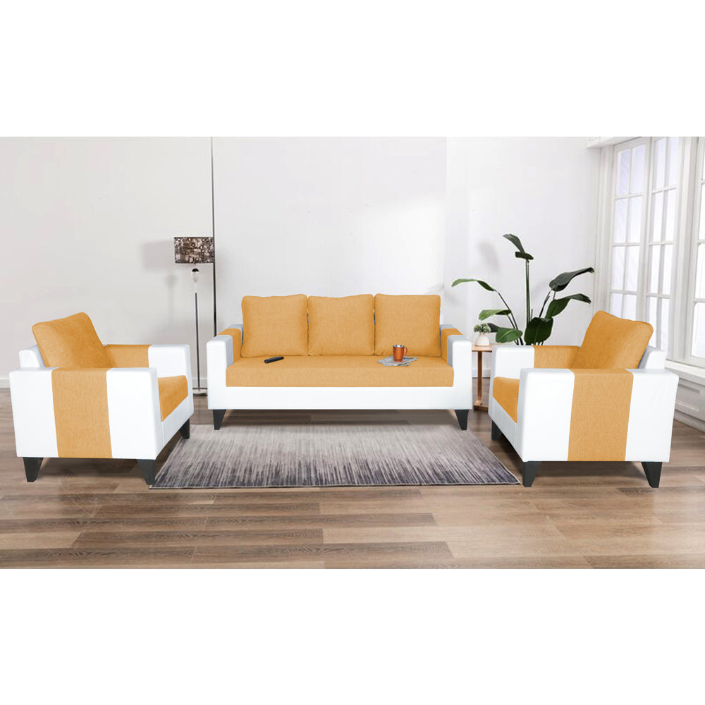 Adorn India Ashley Plain Leatherette Fabric 3-1-1 Five Seater Sofa Set (Beige & White) (3 Year Warranty)