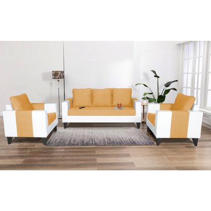 Adorn India Ashley Plain Leatherette Fabric 3-1-1 Five Seater Sofa Set (Beige & White) (3 Year Warranty)