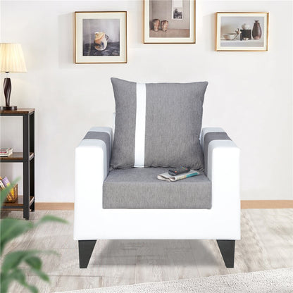 Adorn India Ashley Stripes Leatherette Fabric 1 Seater Sofa (Grey & White) (3 Year Warranty)
