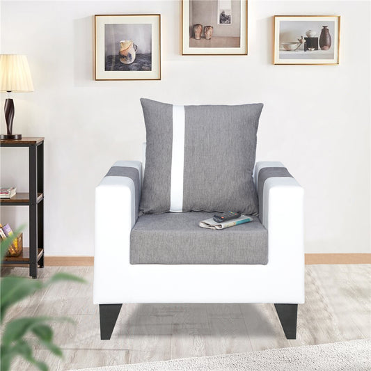Adorn India Ashley Stripes Leatherette Fabric 1 Seater Sofa (Grey & White) (3 Year Warranty)