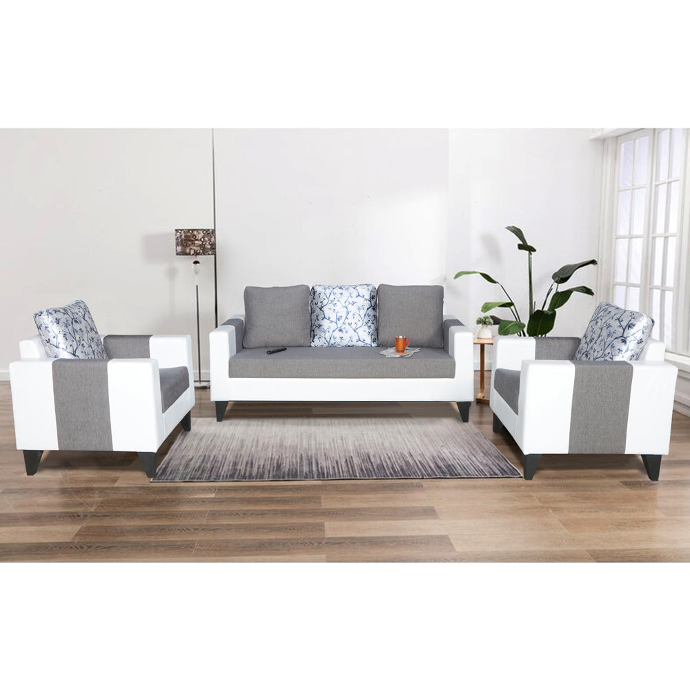 Adorn India Ashley Digitel Print Leatherette Fabric 3-1-1 Five Seater Sofa Set (Grey & White) (3 Year Warranty)