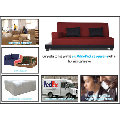 Adorn India Exclusive Two Tone Blake Three Seater Sofa Cum Bed (Maroon & Black), Wood, Foam