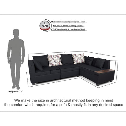 Adorn India Mclain L Shape 6 Seater Sofa (Black)