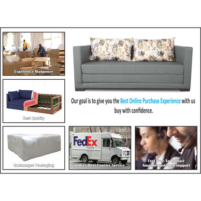 Adorn India Straight line 3 Seater Sofa Cum Bed (Light Grey), Wood, Foam