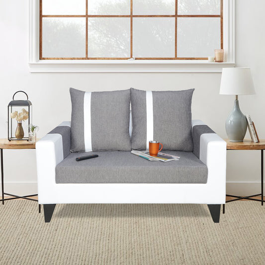 Adorn India Ashley Stripes Leatherette Fabric 2 Seater Sofa (Grey & White) (3 Year Warranty)