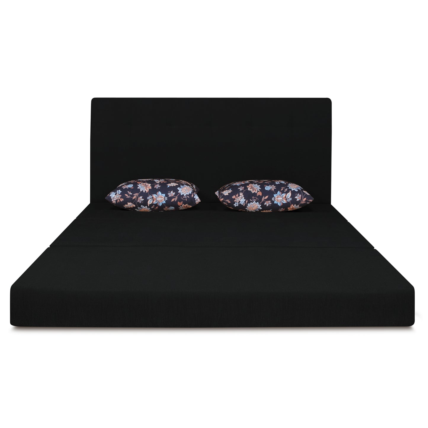 Adorn India Easy Highback Three Seater Sofa Cum Bed Floral 6' x 6' (Black) (1 Year Warranty)