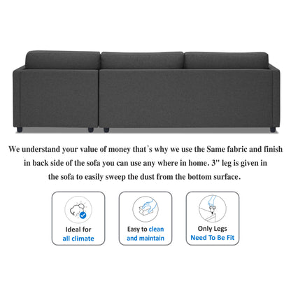 Adorn India Alexander L Shape 7 Seater Sofa Set with Ottoman Puffy RHS (Dark Grey) (3 Year Warranty)