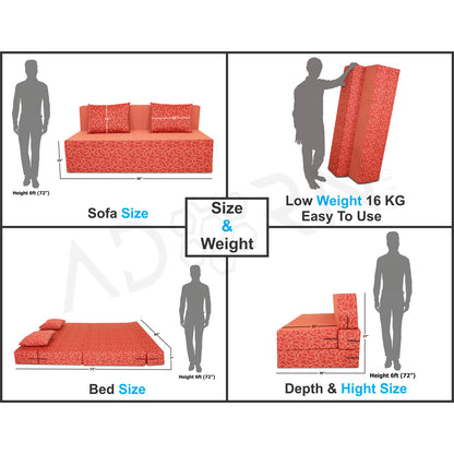 Adorn India Easy Three Seater Sofa Cum Bed Poly Cotton (Red) 5'X6'