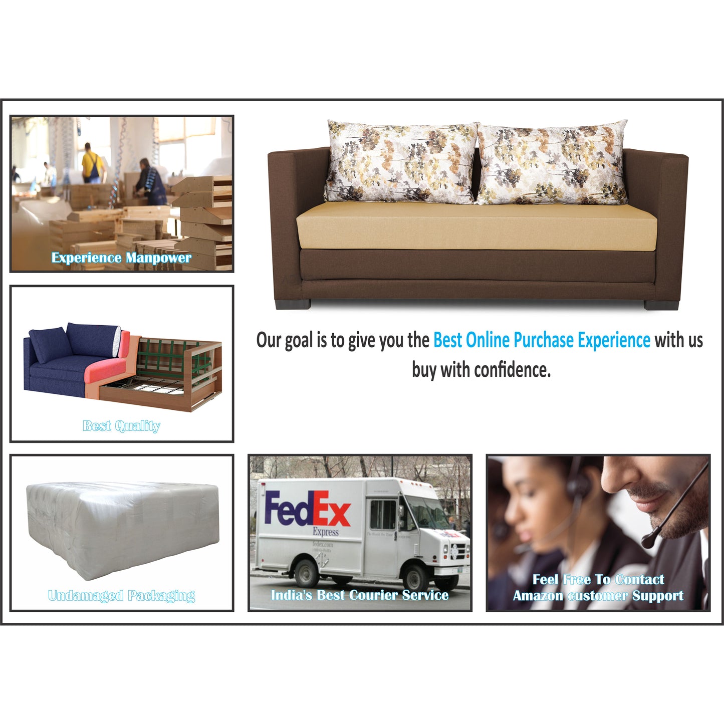 Adorn India Exclusive Two Tone Straight Line Three Seater Sofa Cum Bed (Brown & Beige)