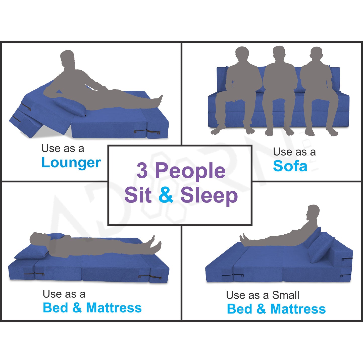 Adorn India Easy Three Seater Sofa Cum Bed Alyn 6'x 6' (Dark Blue)