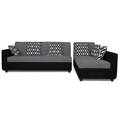 Adorn India Rio Highback L Shape 5 Seater coner Sofa Set (Grey & Black)(3 Year Warranty)