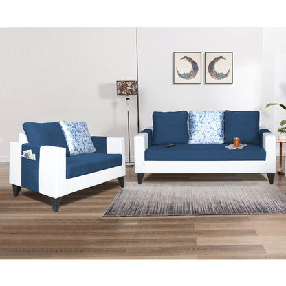 Adorn India Ashley Digitel Print Leatherette Fabric 3-2 Five Seater Sofa Set (Blue & White) (3 Year Warranty)