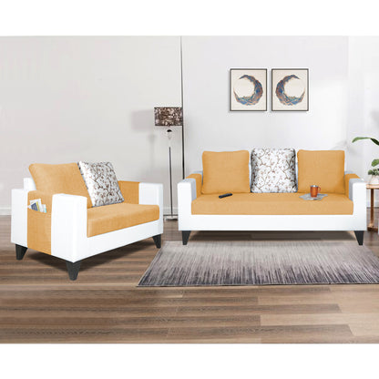 Adorn India Ashley Digitel Print Leatherette Fabric 3-2 Five Seater Sofa Set (Beige & White) (3 Year Warranty)