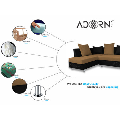 Adorn India Adillac 6 Seater Corner Sofa(Left Side Handle)(Camel & Black)