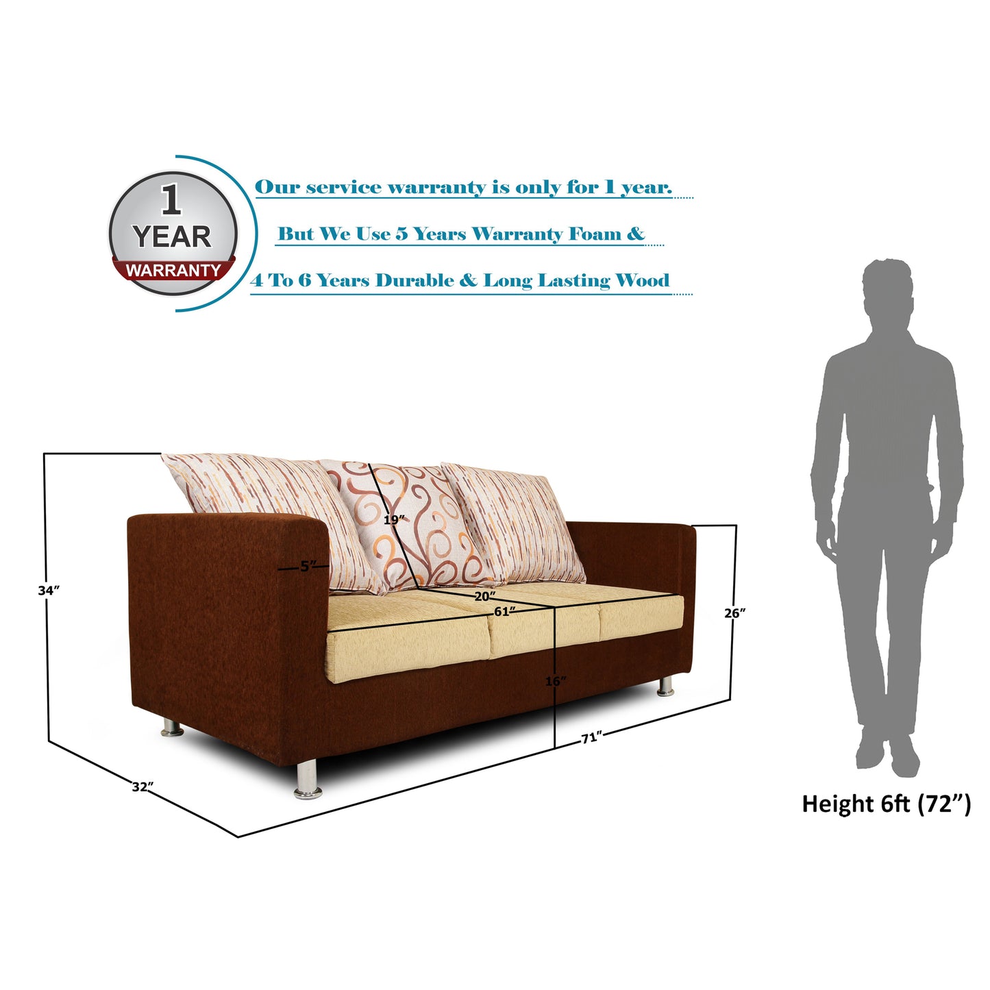 Adorn India Dexter Sofa Set 3-1-1 digitel Print (Brown & Beige)