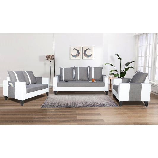 Adorn India Ashley Stripes Leatherette Fabric 3-2-1 Six Seater Sofa Set (Grey & White) (3 Year Warranty)